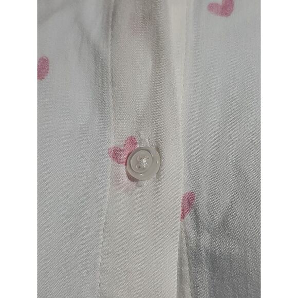 Anthropologie Rails M White Button Down Long Sleeve Pink Hearts Waist Tie Shirt - Picture 4 of 15
